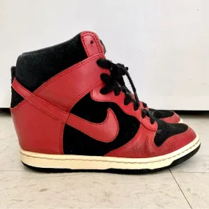 Nike Sky Hi Dunks Red Black Wedge Sneakers Size 7.5 Streetwear Retro Basketball