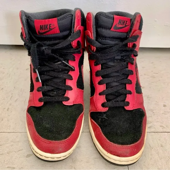 Nike Sky Hi Dunks Red Black Wedge Sneakers Size 7.5 Streetwear Retro Basketball