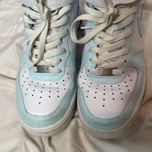 Nike Air Force 1 Custom Baby Blue Mid Men’s Sneakers. Size 8.
