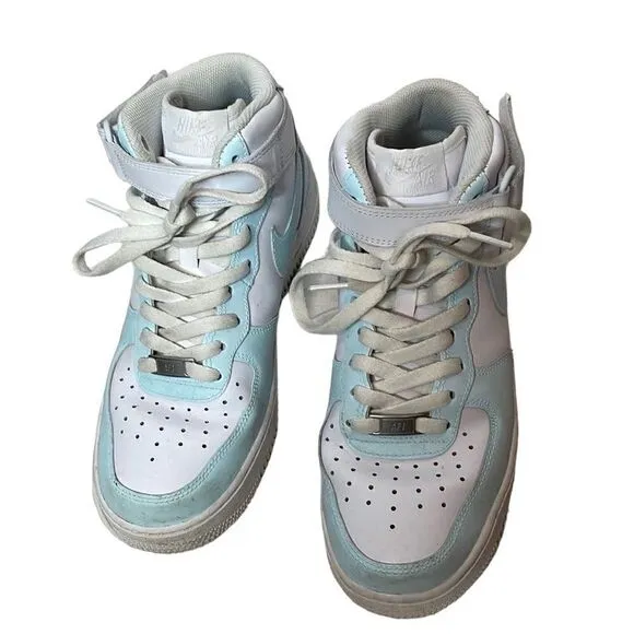 Nike Air Force 1 Custom Baby Blue Mid Men’s Sneakers. Size 8.