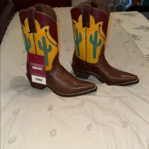 Nocona Brown and Yellow Cactus women’s Cowboy Boots
