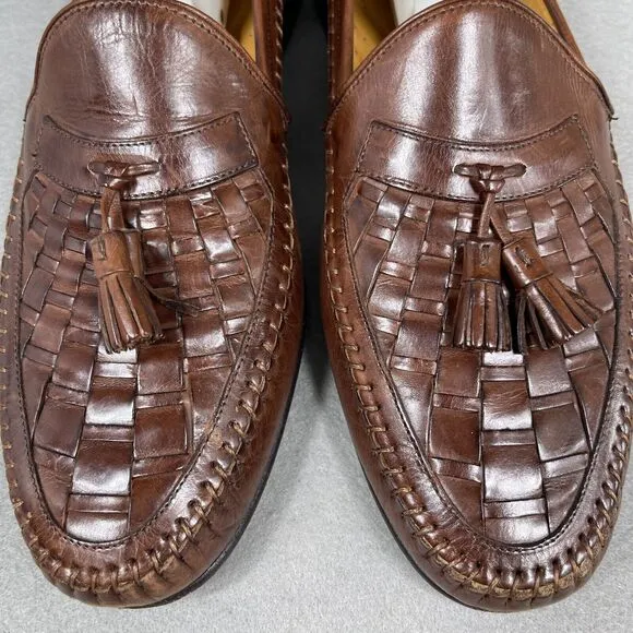Nordstrom Mens Leather Loafers Brown Woven Size 10M Tassel Driving Shoes Italy