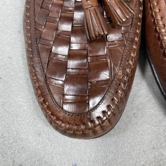 Nordstrom Mens Leather Loafers Brown Woven Size 10M Tassel Driving Shoes Italy