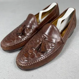 Nordstrom Mens Leather Loafers Brown Woven Size 10M Tassel Driving Shoes Italy