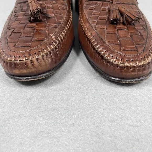 Nordstrom Mens Leather Loafers Brown Woven Size 10M Tassel Driving Shoes Italy