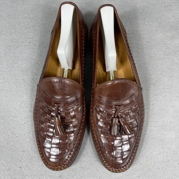 Nordstrom Mens Leather Loafers Brown Woven Size 10M Tassel Driving Shoes Italy