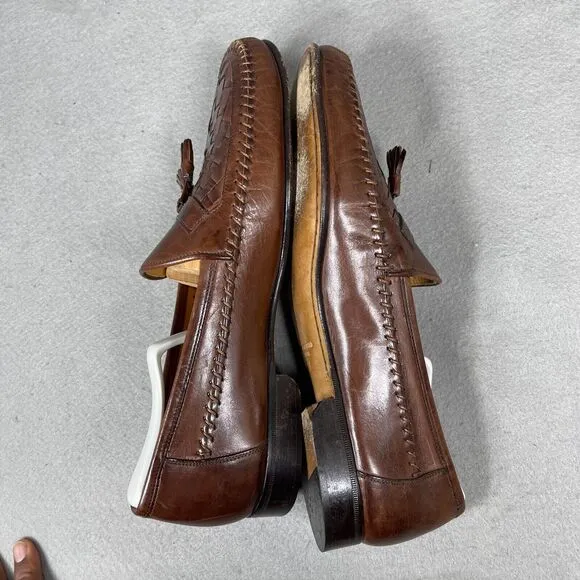 Nordstrom Mens Leather Loafers Brown Woven Size 10M Tassel Driving Shoes Italy