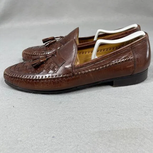 Nordstrom Mens Leather Loafers Brown Woven Size 10M Tassel Driving Shoes Italy