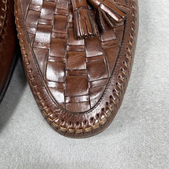 Nordstrom Mens Leather Loafers Brown Woven Size 10M Tassel Driving Shoes Italy