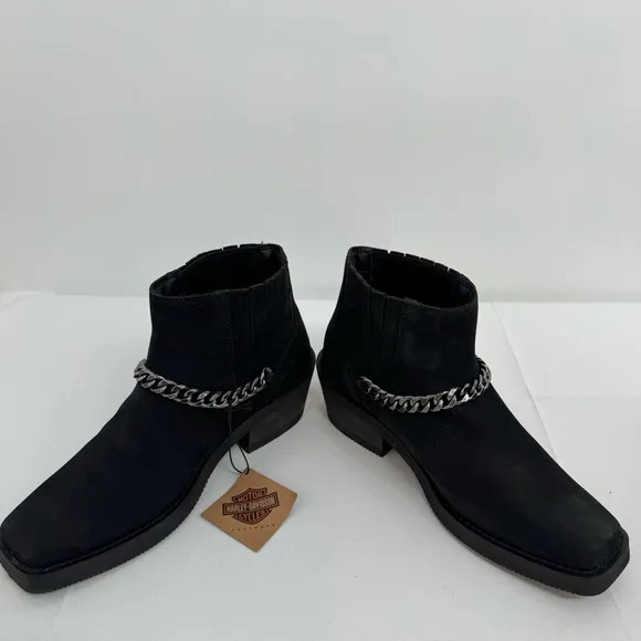 NWB Harley-Davidson® Women's 10 Korsen Chain Black Leather Ankle Boots D87241