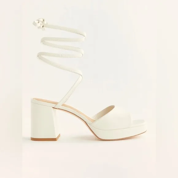 NWB! Reformation Magda Ankle Tie Platform Heels in White Leather, Women's 6