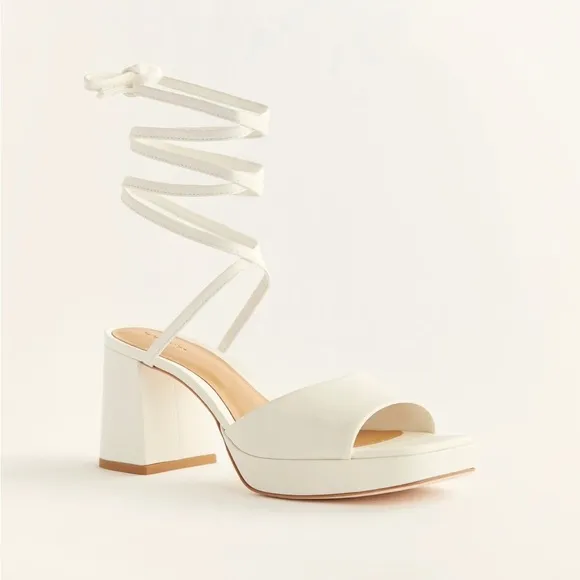NWB! Reformation Magda Ankle Tie Platform Heels in White Leather, Women's 6