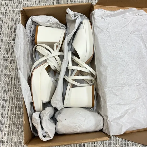 NWB! Reformation Magda Ankle Tie Platform Heels in White Leather, Women's 6