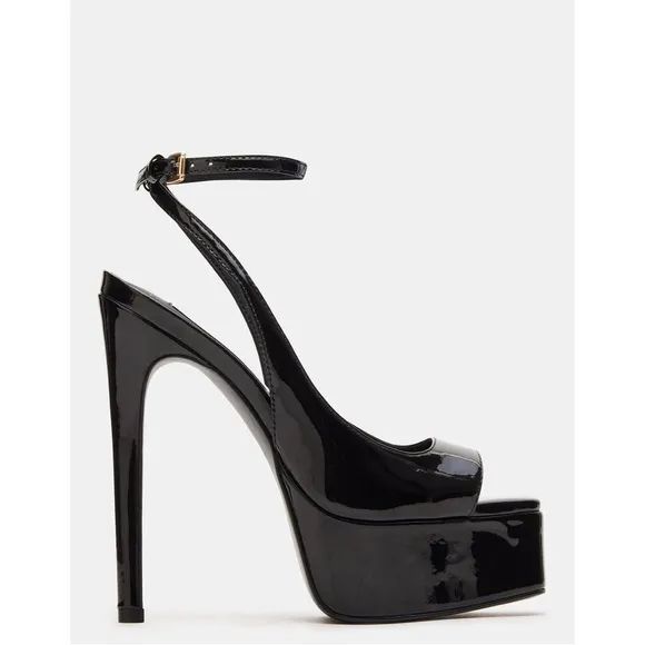 NWOB STEVE MADDEN Gloss Black Patent Stiletto Heels Ankle Strap Women’s Size 9