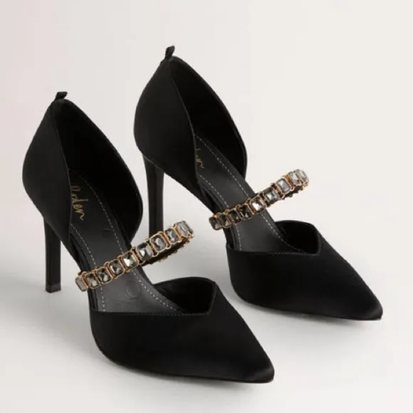 NWOT Boden crystal strap heeled courts embellished black pointy toe shoes heels