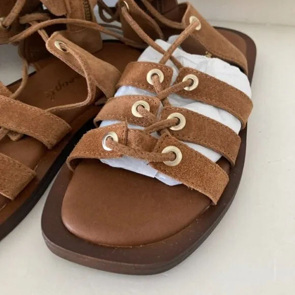 NWOT Free People Sun Chaser Taupe Suede Tall Gladiator Sandals Sz 37.5