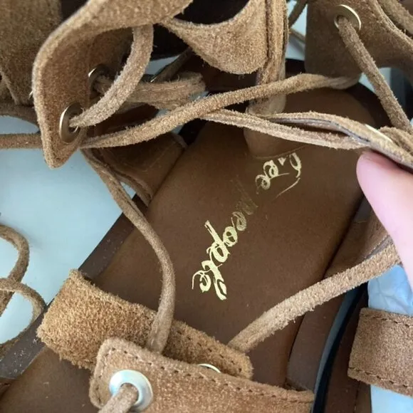 NWOT Free People Sun Chaser Taupe Suede Tall Gladiator Sandals Sz 37.5