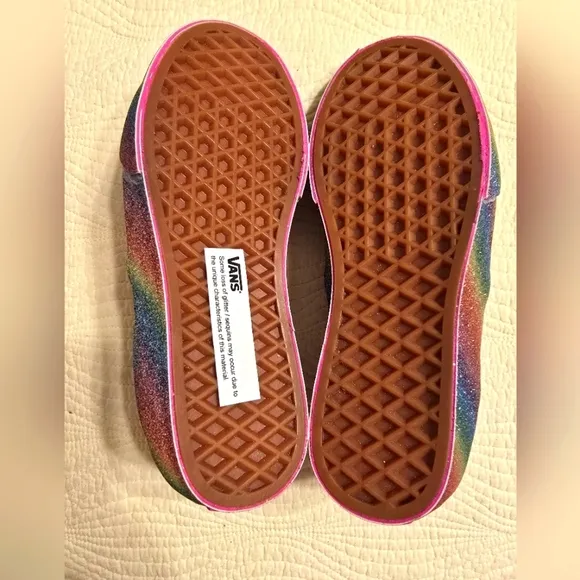 NWOT Vans Rainglow Pastel Rainbow Glitter Classic Slip On Sneakers