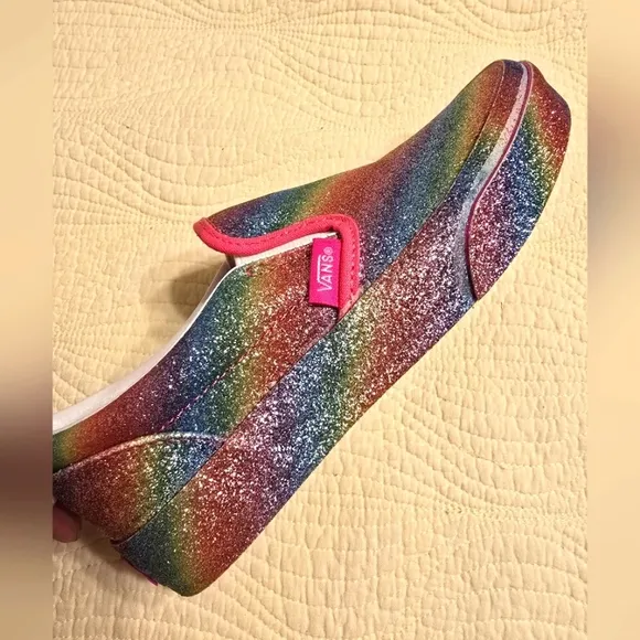 NWOT Vans Rainglow Pastel Rainbow Glitter Classic Slip On Sneakers