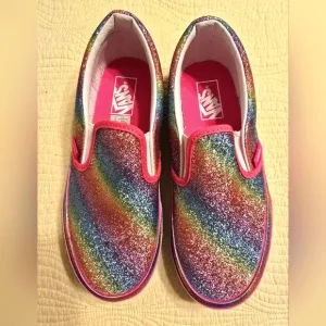 NWOT Vans Rainglow Pastel Rainbow Glitter Classic Slip On Sneakers