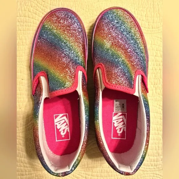 NWOT Vans Rainglow Pastel Rainbow Glitter Classic Slip On Sneakers