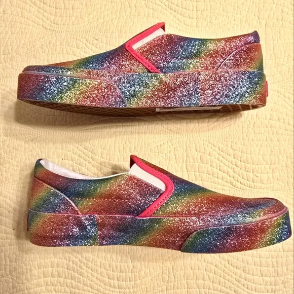 NWOT Vans Rainglow Pastel Rainbow Glitter Classic Slip On Sneakers