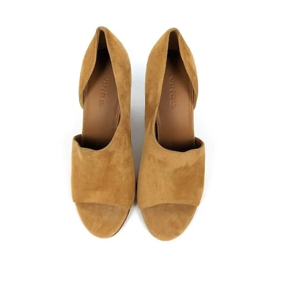 NWOT Vince Womens Shoes Percey Tan Suede Leather Block Heels Size 5.5