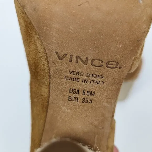 NWOT Vince Womens Shoes Percey Tan Suede Leather Block Heels Size 5.5