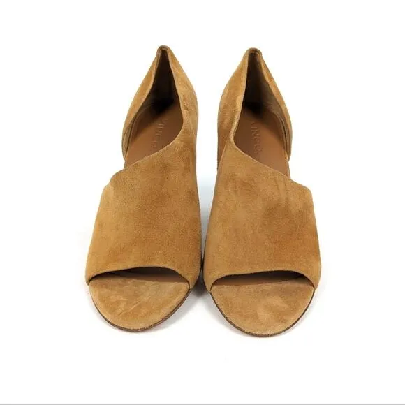 NWOT Vince Womens Shoes Percey Tan Suede Leather Block Heels Size 5.5
