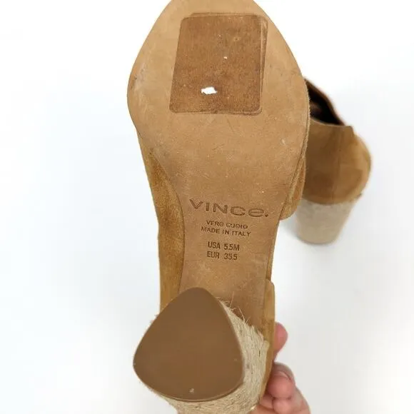 NWOT Vince Womens Shoes Percey Tan Suede Leather Block Heels Size 5.5