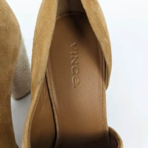 NWOT Vince Womens Shoes Percey Tan Suede Leather Block Heels Size 5.5