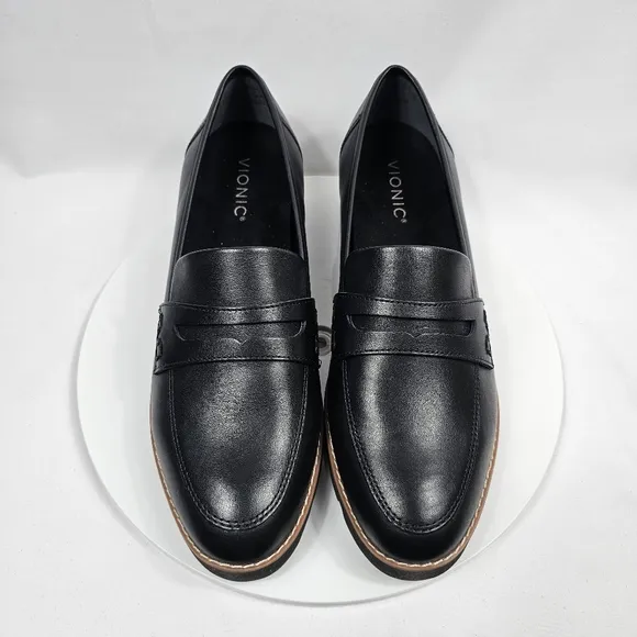 NWOT Vionic Cheryl II Penny Loafer Shoes Lug Sole Slip-On Comfy Leather Black 10