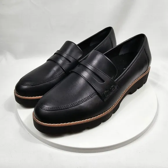 NWOT Vionic Cheryl II Penny Loafer Shoes Lug Sole Slip-On Comfy Leather Black 10