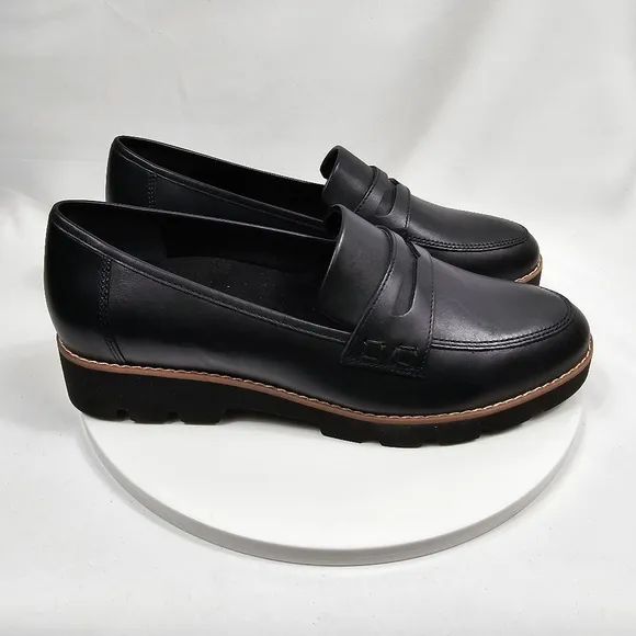 NWOT Vionic Cheryl II Penny Loafer Shoes Lug Sole Slip-On Comfy Leather Black 10