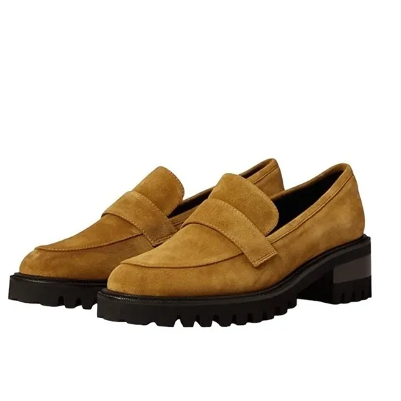 NWT Aerosoles Platform Lug Sole Loafers Tan Chestnut Suede Ronnie Women’s Sz 10