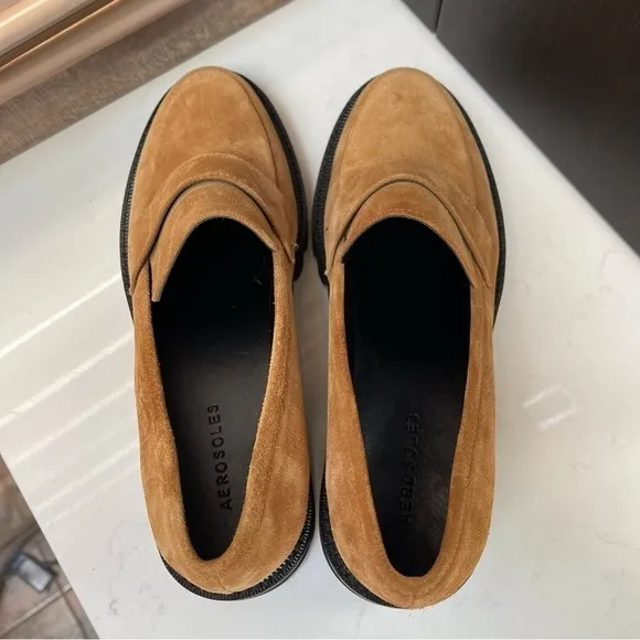 NWT Aerosoles Platform Lug Sole Loafers Tan Chestnut Suede Ronnie Women’s Sz 10