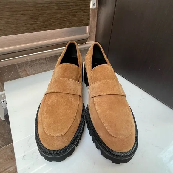 NWT Aerosoles Platform Lug Sole Loafers Tan Chestnut Suede Ronnie Women’s Sz 10