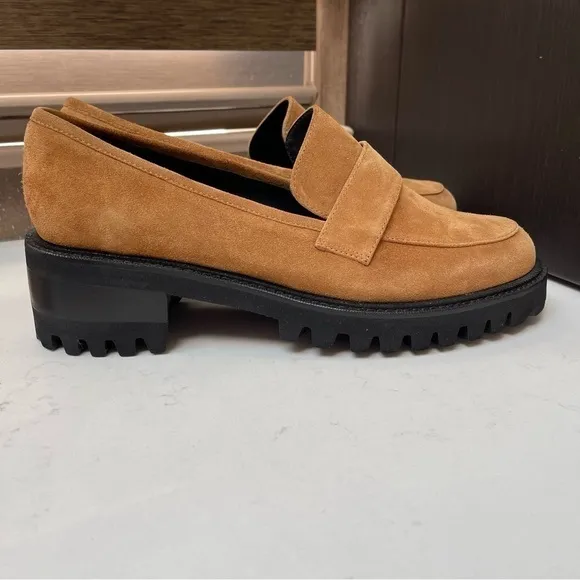 NWT Aerosoles Platform Lug Sole Loafers Tan Chestnut Suede Ronnie Women’s Sz 10