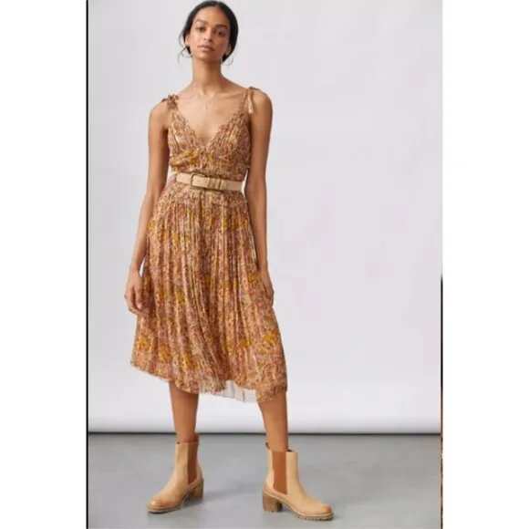 NWT Anthropologie Let Me Be Shimmer Floral Pleated Midi Dress XL