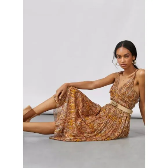 NWT Anthropologie Let Me Be Shimmer Floral Pleated Midi Dress XL