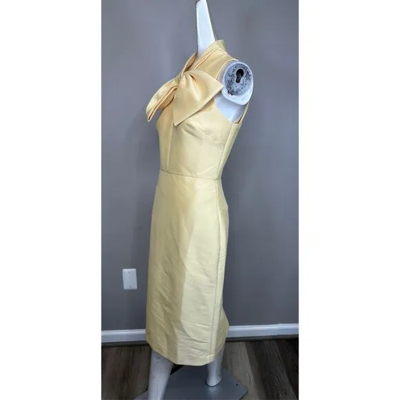 NWT Badgley Mischka Sleeveless High Neck Bow Sheath Dress Yellow Size 4 $420