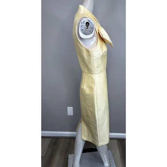 NWT Badgley Mischka Sleeveless High Neck Bow Sheath Dress Yellow Size 4 $420