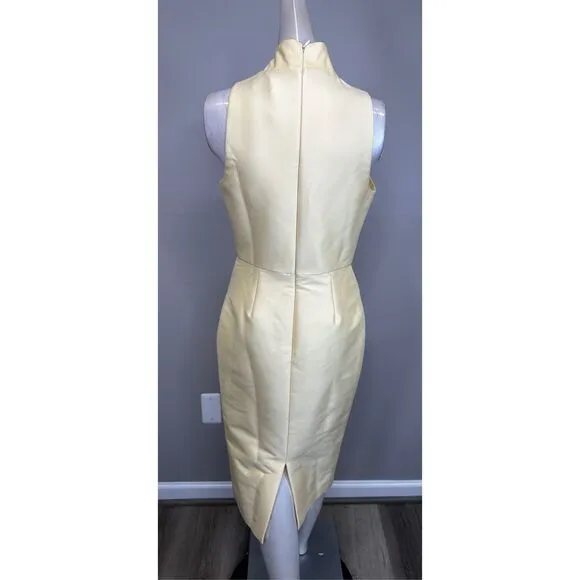 NWT Badgley Mischka Sleeveless High Neck Bow Sheath Dress Yellow Size 4 $420