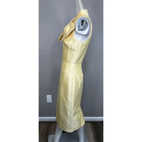 NWT Badgley Mischka Sleeveless High Neck Bow Sheath Dress Yellow Size 4 $420