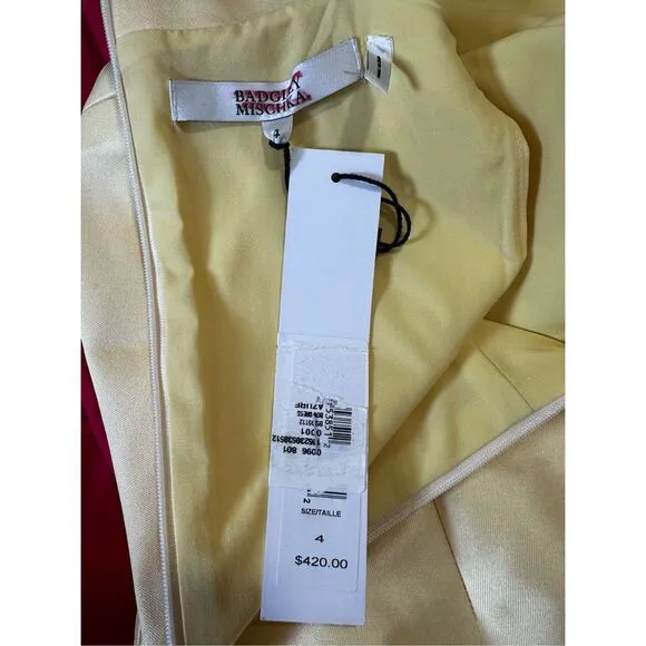NWT Badgley Mischka Sleeveless High Neck Bow Sheath Dress Yellow Size 4 $420