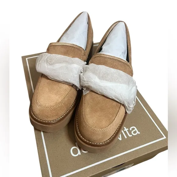 NWT DOLCE VITA SHEENA TAN/BROWN SUEDE HEELED LOAFERS WOMENS SIZE 9