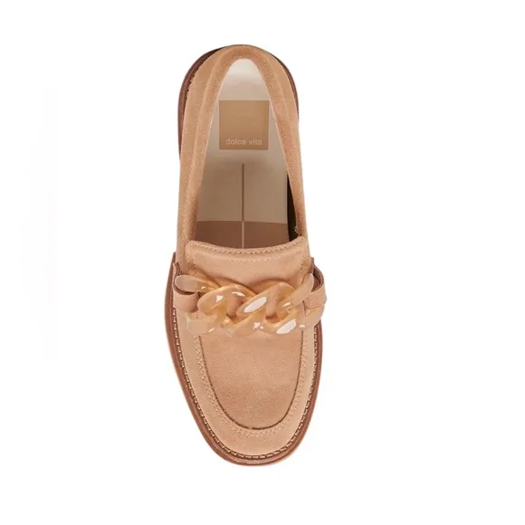 NWT DOLCE VITA SHEENA TAN/BROWN SUEDE HEELED LOAFERS WOMENS SIZE 9