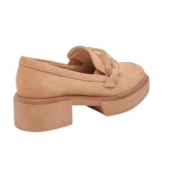 NWT DOLCE VITA SHEENA TAN/BROWN SUEDE HEELED LOAFERS WOMENS SIZE 9
