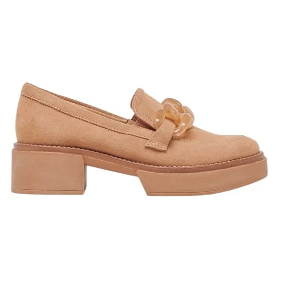 NWT DOLCE VITA SHEENA TAN/BROWN SUEDE HEELED LOAFERS WOMENS SIZE 9