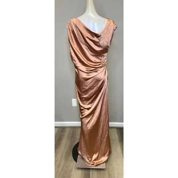 NWT Elliatt Retreat One-Shoulder Satin Gown Evening Dress Copper Size Large $240